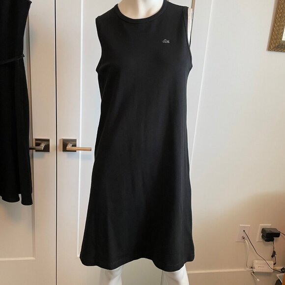 Lacoste Slvless Crew Nk Midi Cotton Sheath Dress Black Sz 42 - Picture 13 of 13